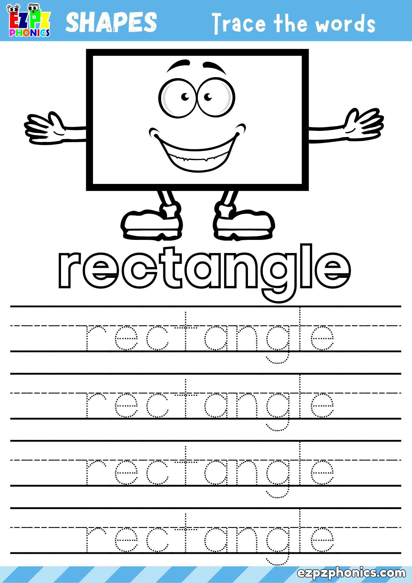 Rectangle Shape - Coloring and Word Tracing Activity (Free PDF Download)